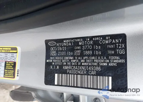 2022 Hyundai Venue Sel из США, поврежденный, VIN KMHRC8A3XNU149386